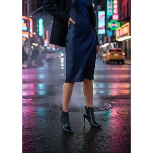 Tory Burch Greenwich Black Leather Pointed Toe Shootie Ankle Boots Heel 8.5M